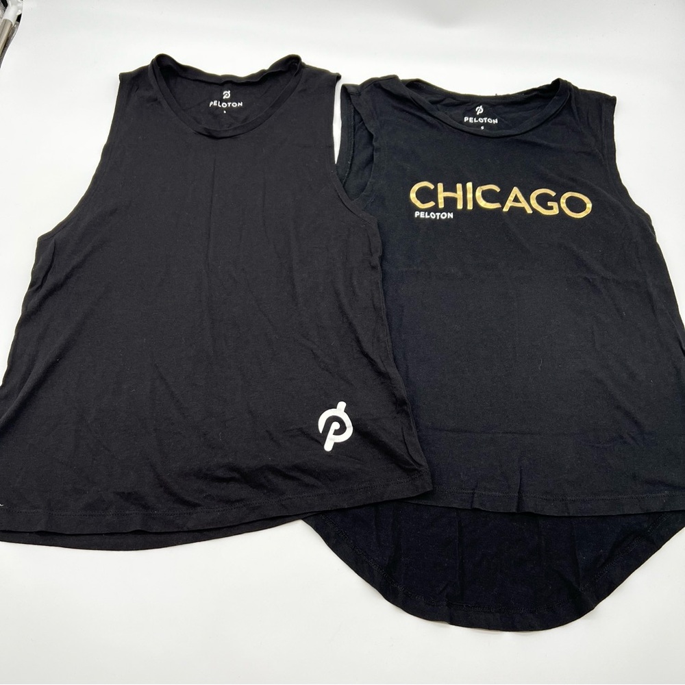 Peloton 2 Sleeveless Muscle Tees 1 Black &White/1 Black & Gold Sleeveless Tops-S